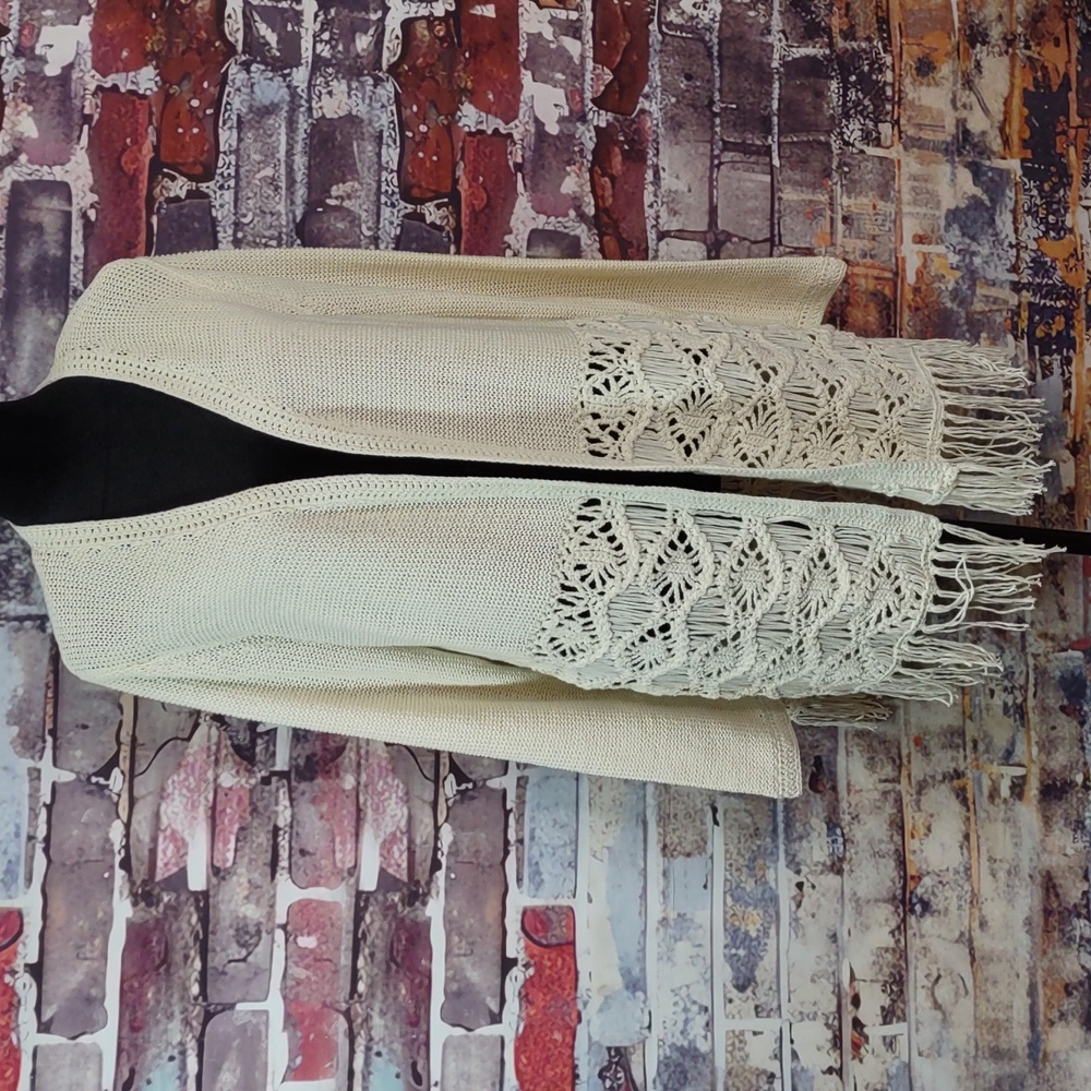 Chico's 3/4 Length Cardigan Sweater w/ Fringe